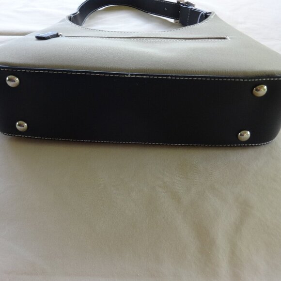 BPI Creations shoulder bag , tan canvas, black faux leather trim, top zip, NWT, - Picture 6 of 16